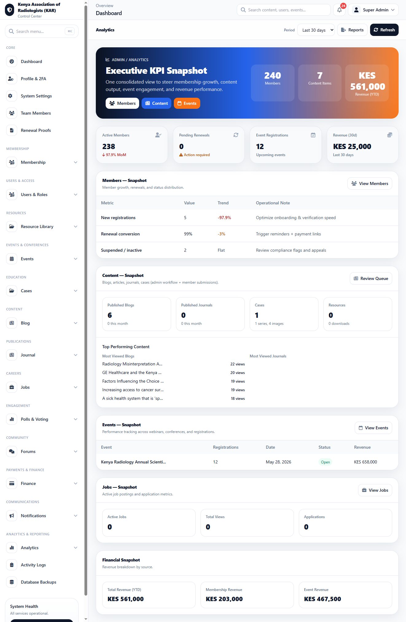 Analytic KPI Dashboard interface