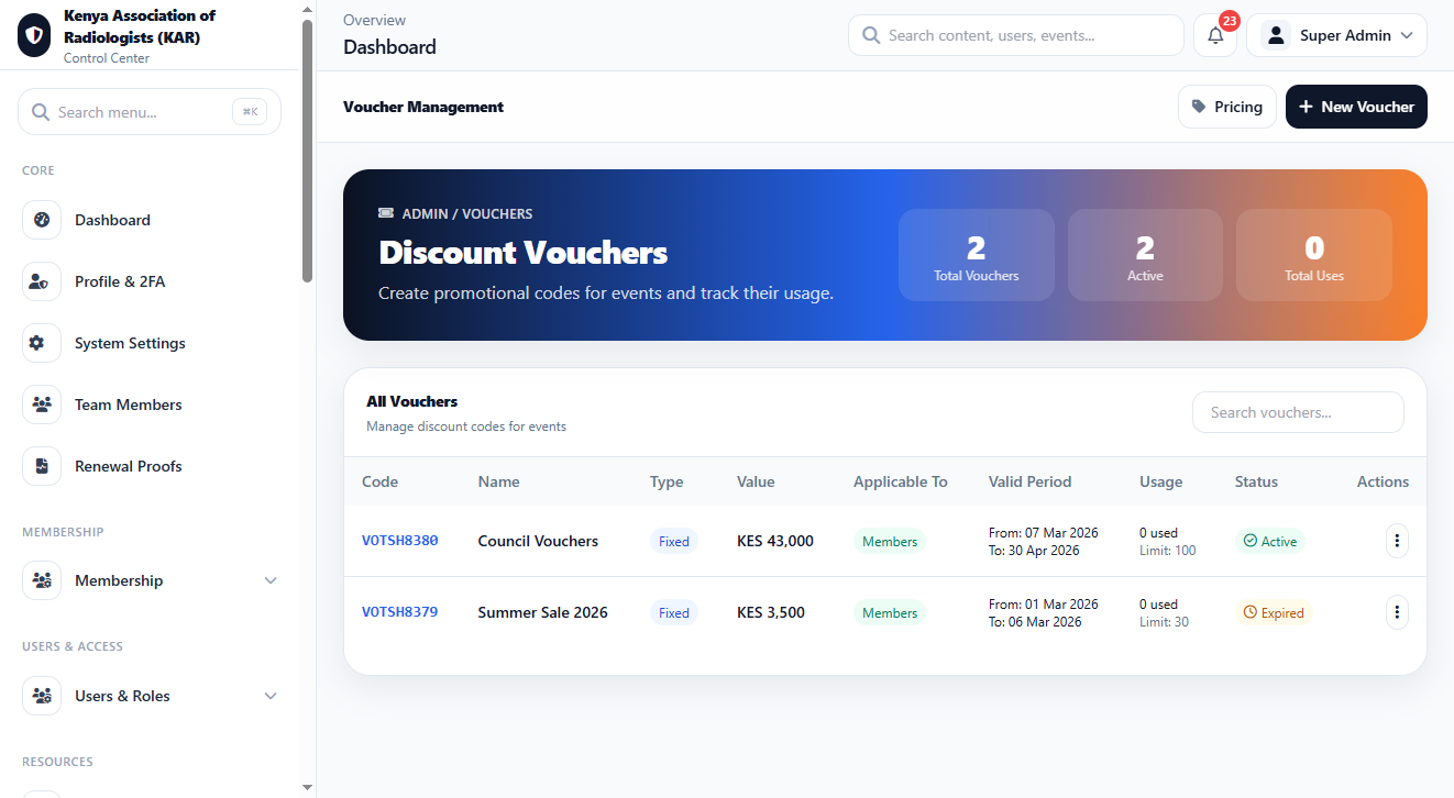 Event Voucher interface