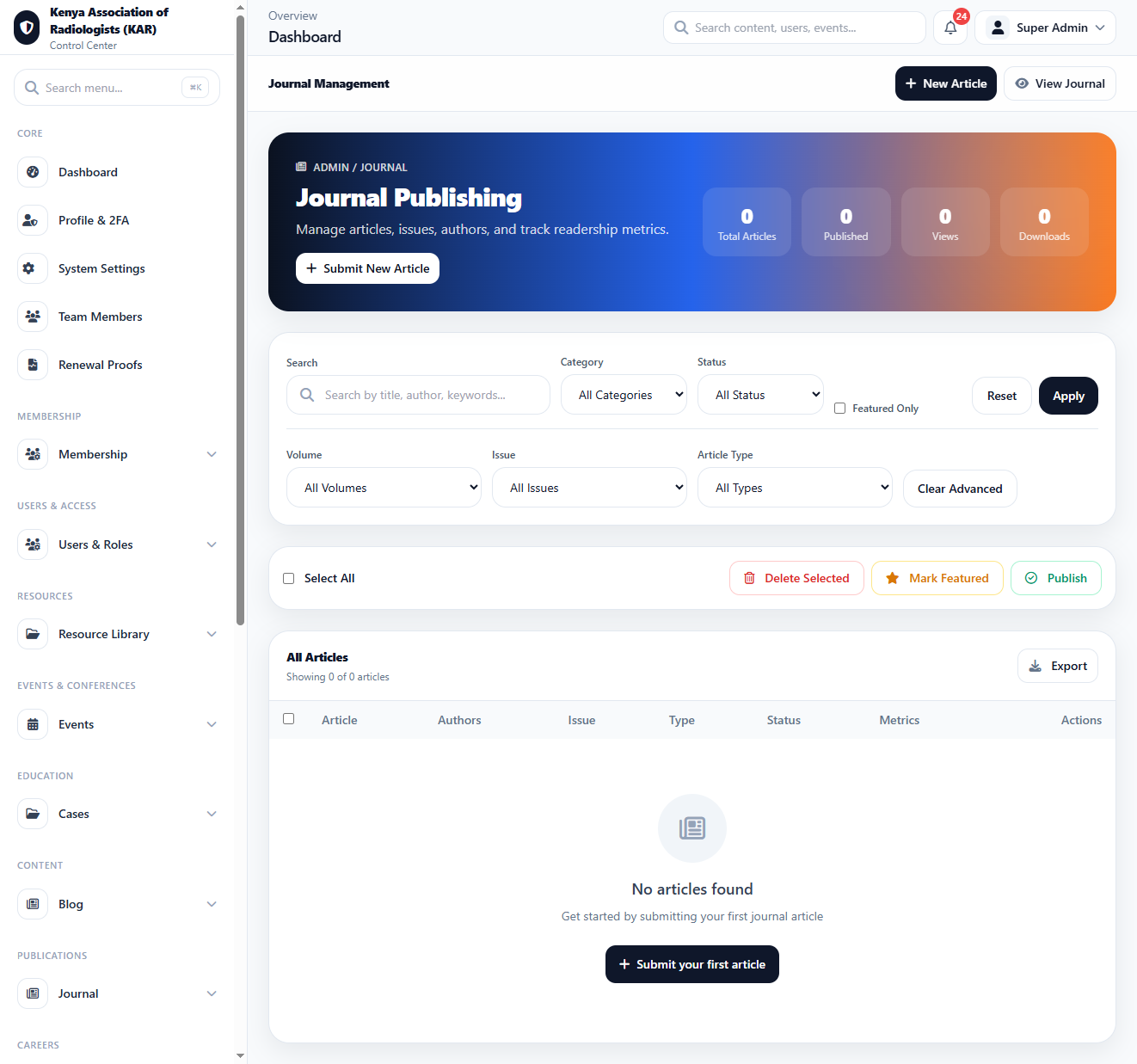 Journal List interface