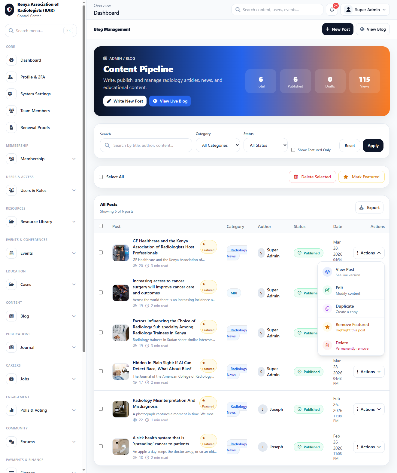 Blog List interface
