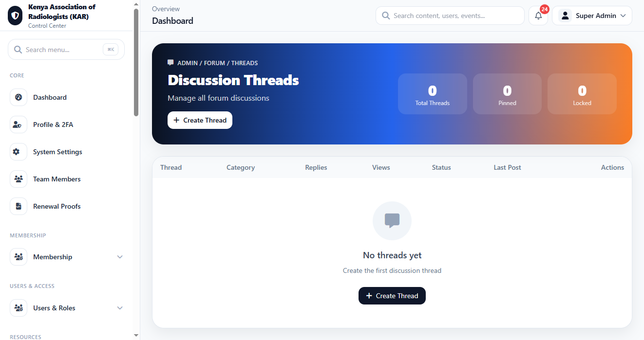 Forums All Threads interface