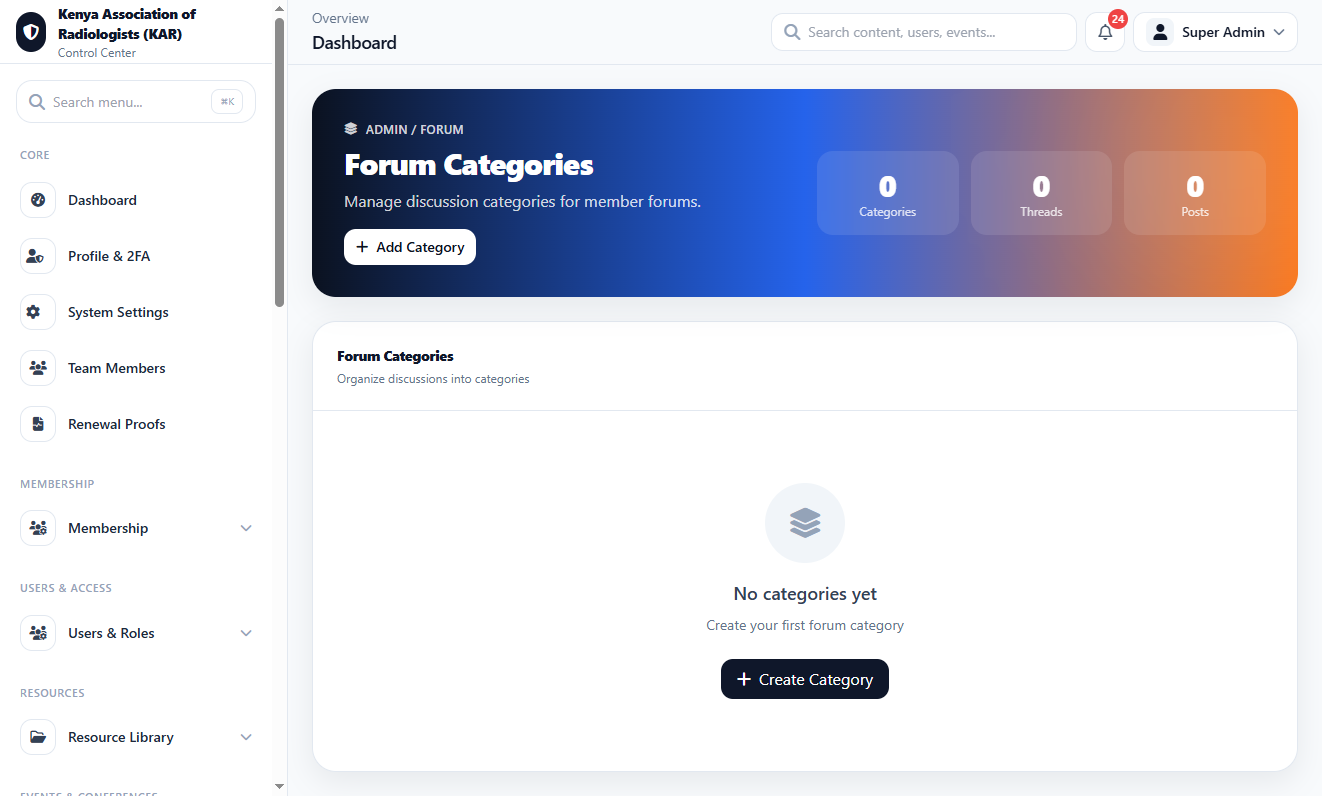 Forums Categories interface