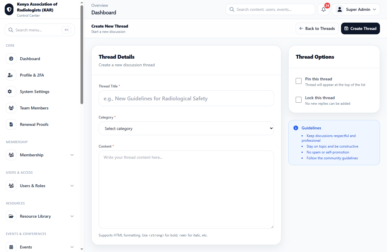 Forums Thread Create interface