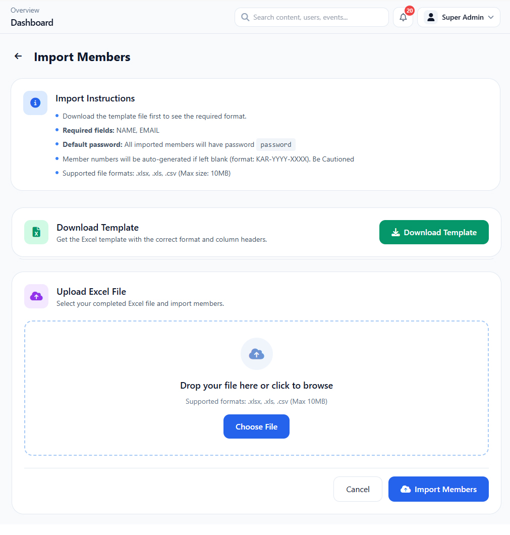 Import Member interface