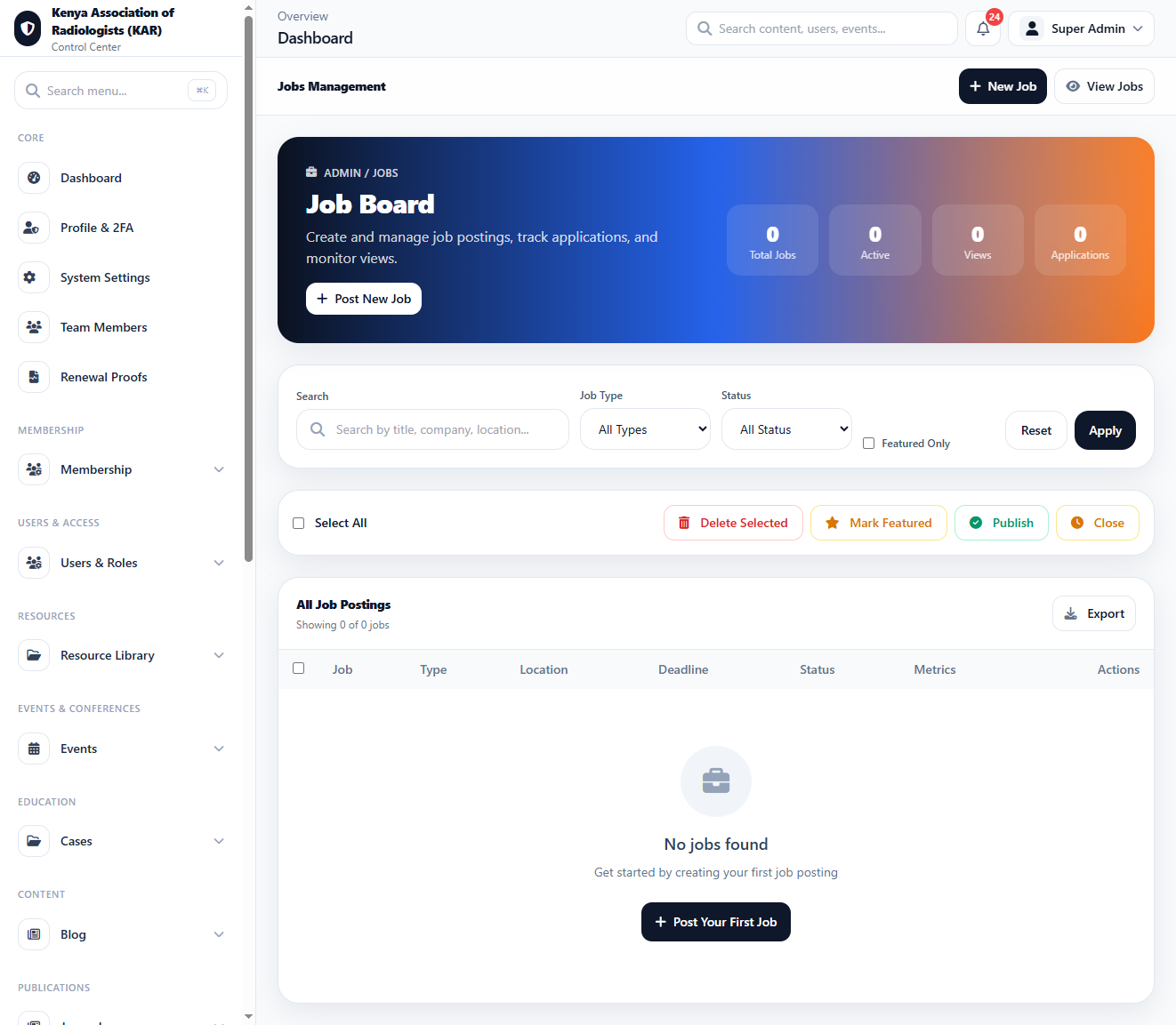 Job Board List interface