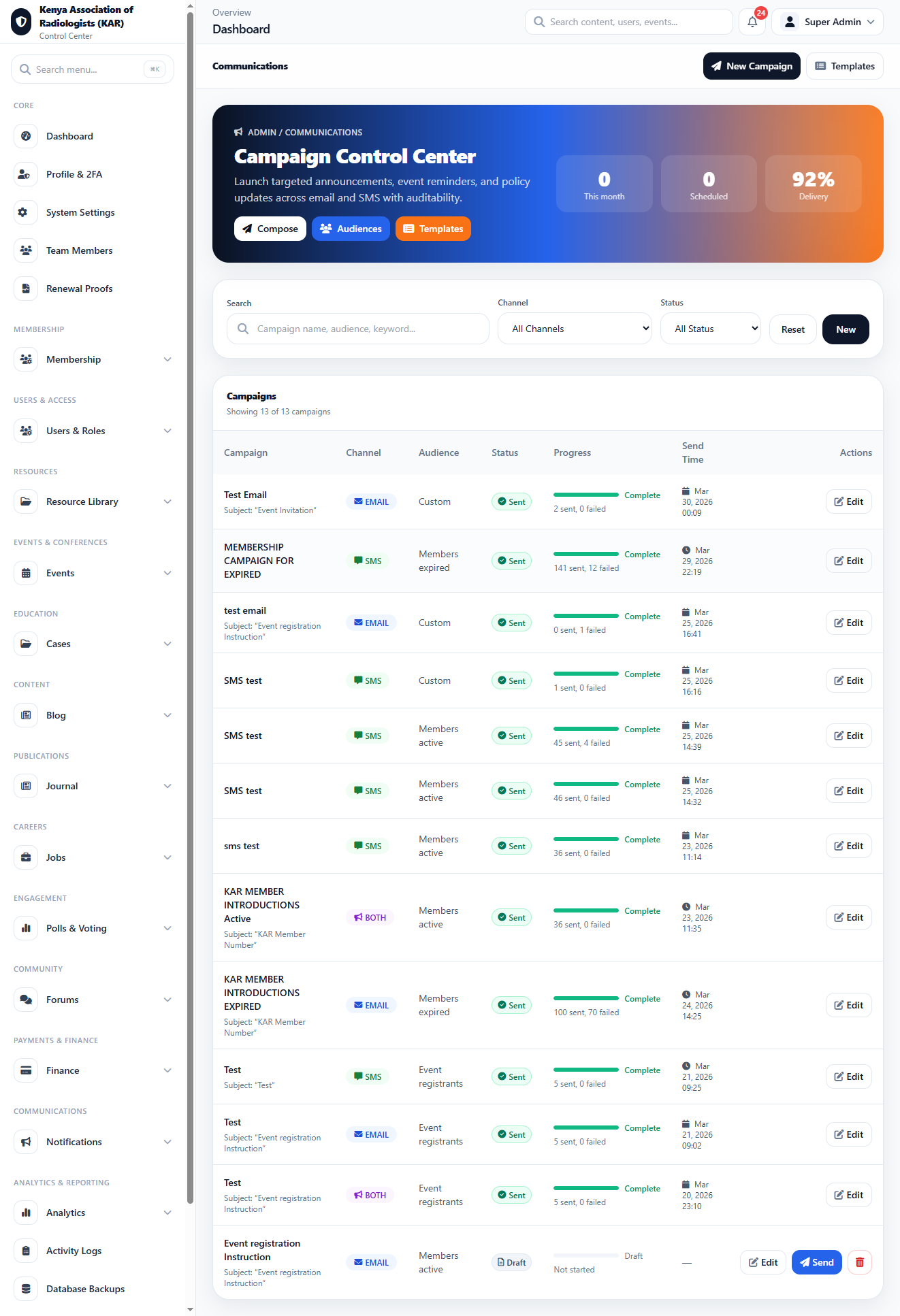 Notification Control Center interface