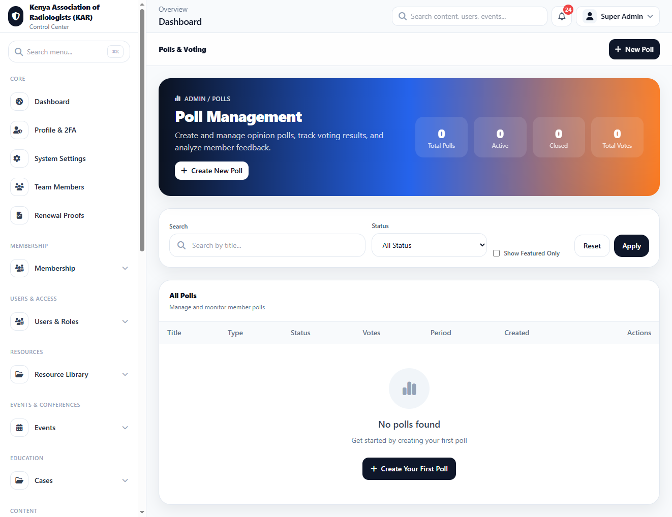 Polls Voting List interface