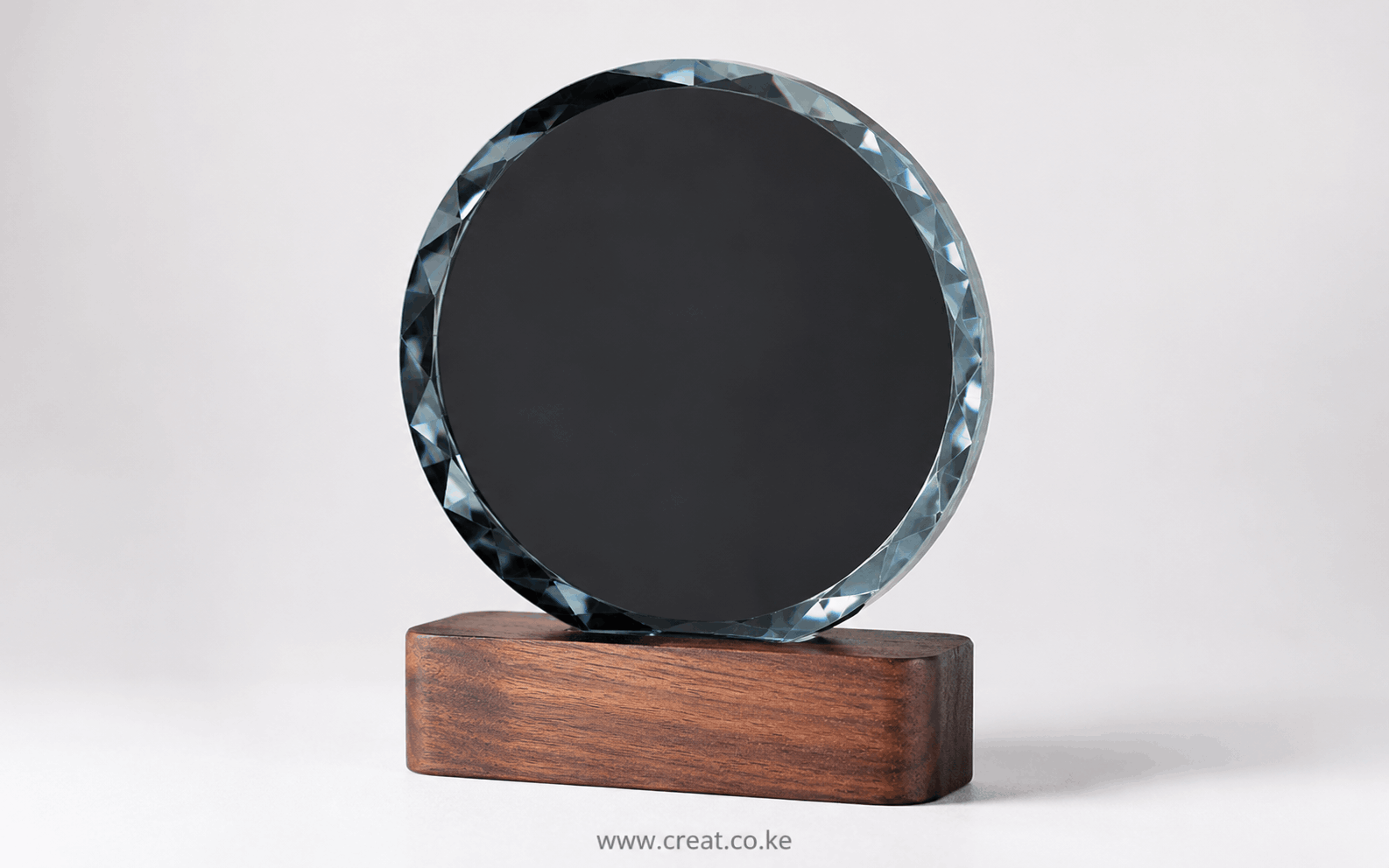 Circular Glass Award with Wooden Base 