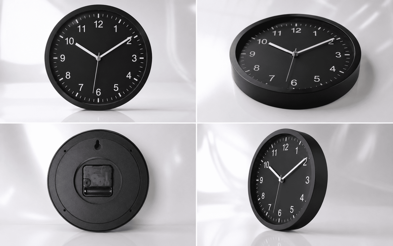 Black Round Wall Clock, 27 cm Diameter 