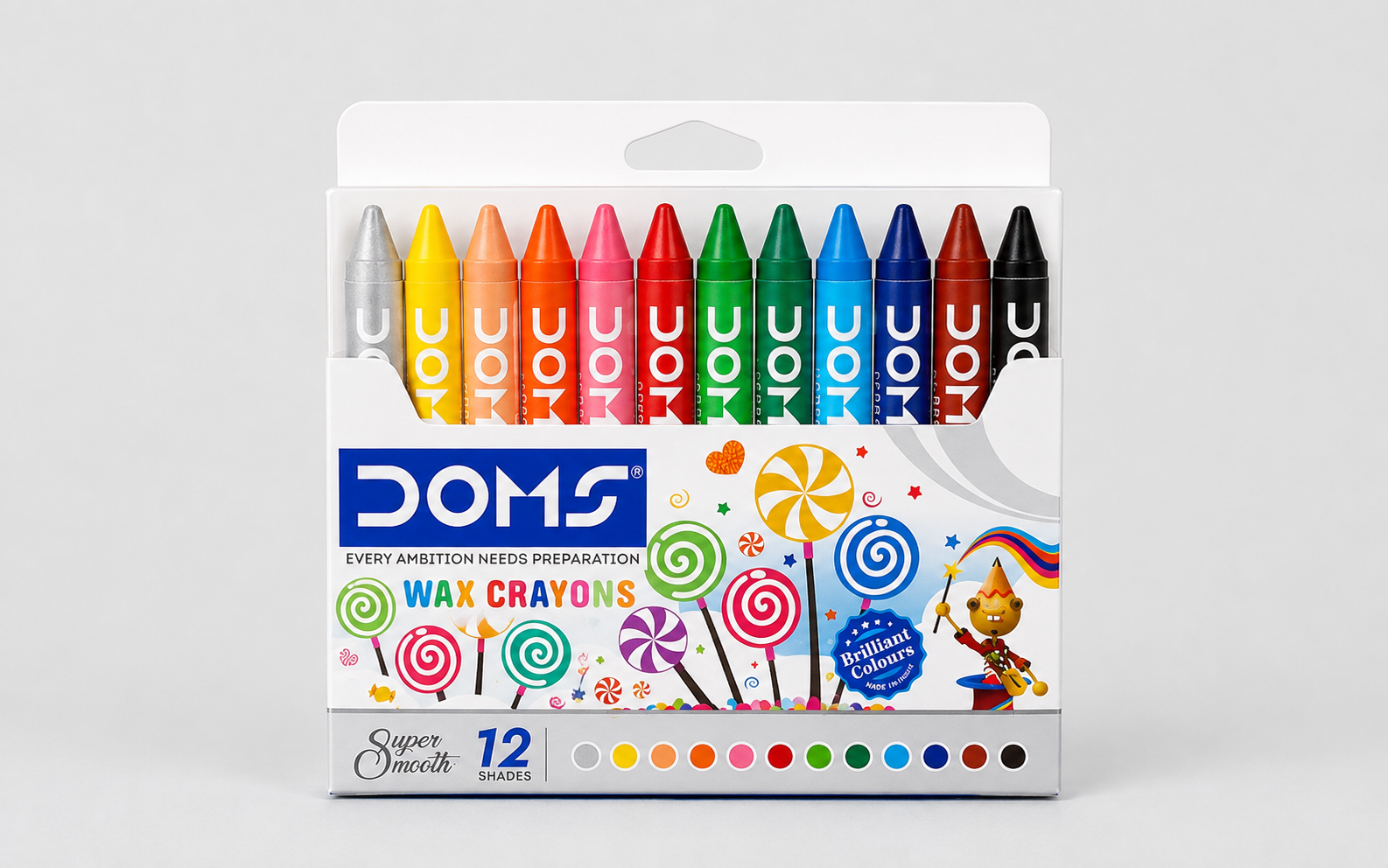 DOMS Wax Crayons - 12 Assorted Colours