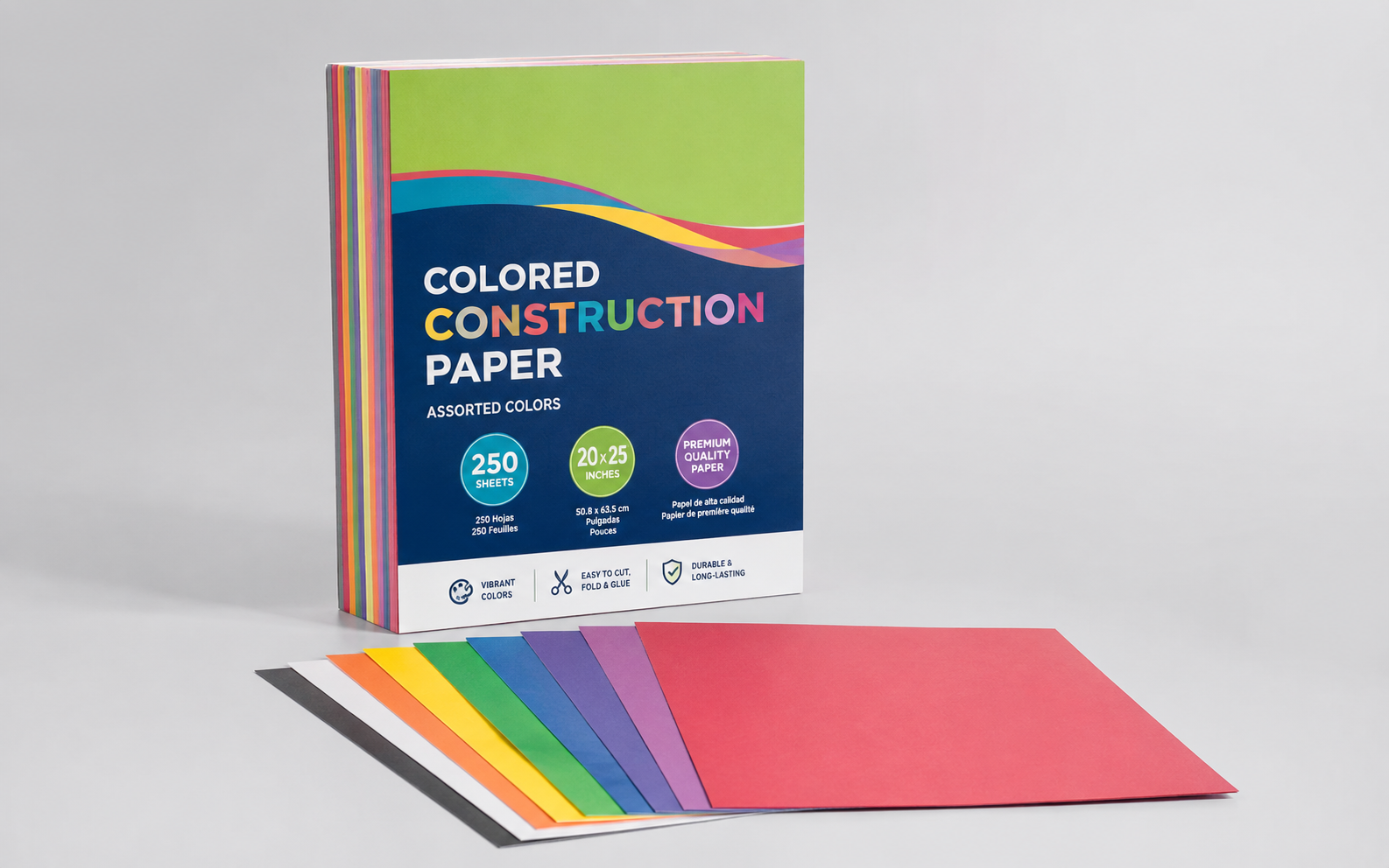 Coloured Construction Paper - 20 x 25 in, 250 Sheets