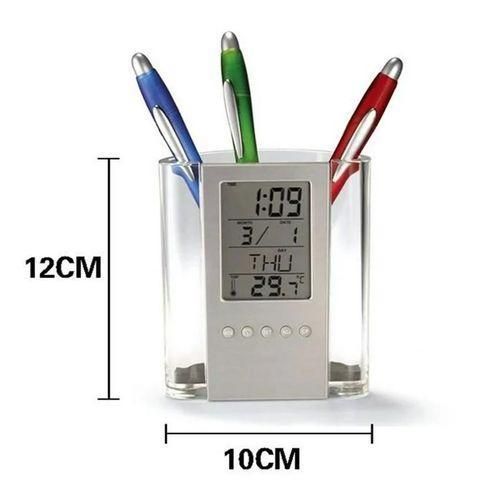 Digital LCD Desk Pen Holder with Clock, Calendar & Thermometer