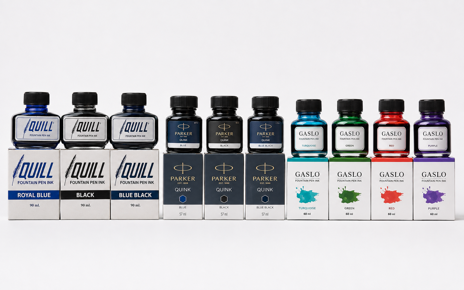 Fountain Pen Ink Bottle – Blue, Black & Assorted Colours 
