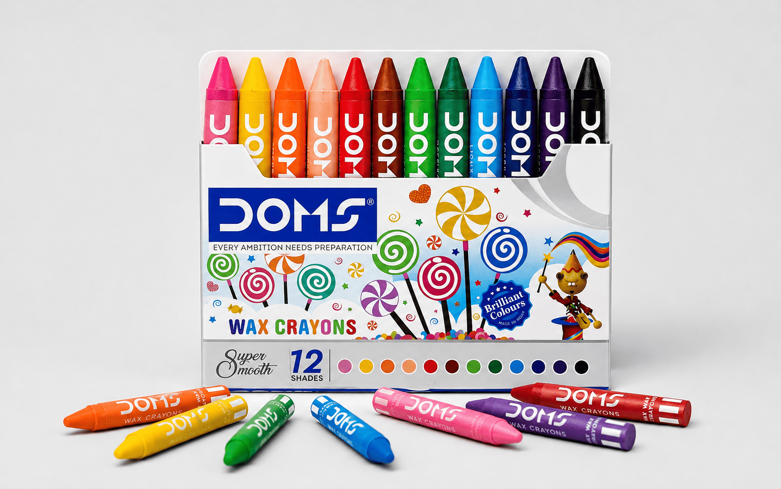 DOMS Wax Crayons - 12 Assorted Colours