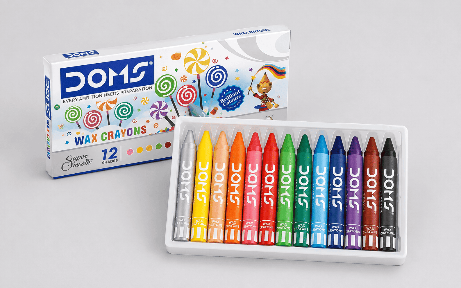 DOMS Wax Crayons - 12 Assorted Colours